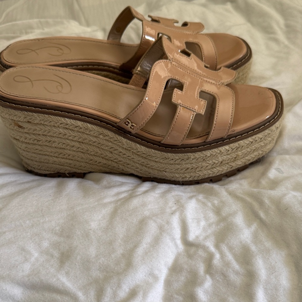 Sam Edelman Nude Patent Leather Espadrille Slide Sandals - Picture 3 of 7